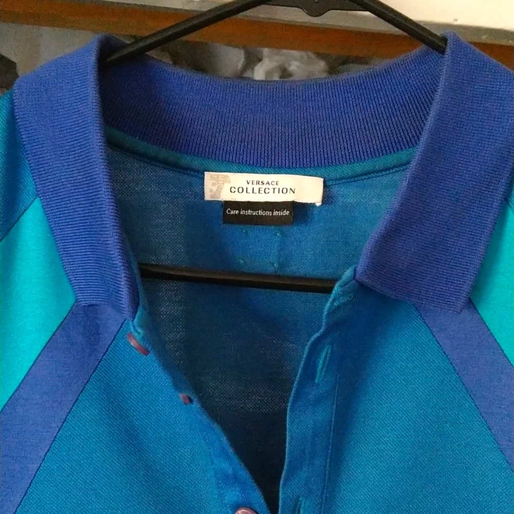 Mens: Versace Collection Polo, Size Medium, Blue & Purple